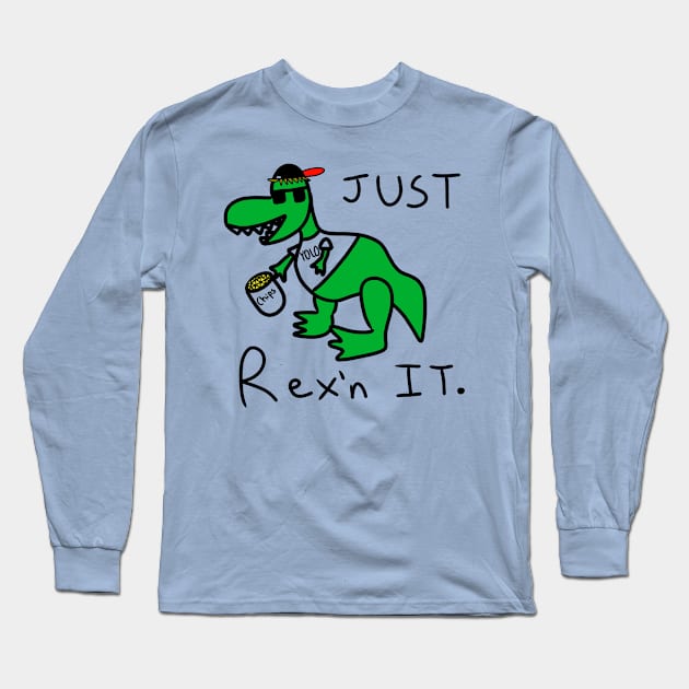 Cool Skater T-rex Long Sleeve T-Shirt by Terribly Drawn